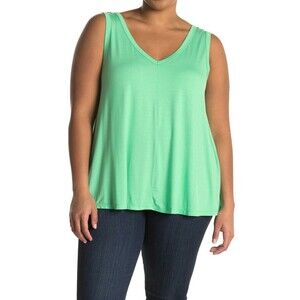 LUSH Double V-Neck Tank Top In Open Green Plus Size 3X